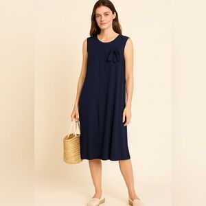 Saint James Women's Classic Navy Blue Sleeveless Dress With Bow Size Large